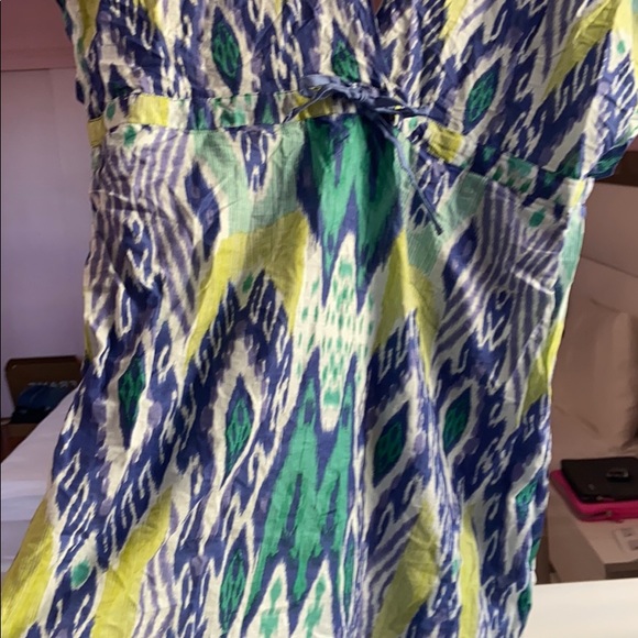 NWT Francesca’s Blue Teal Deep V Print Swimsuit Cover Up Dress - Picture 2 of 6